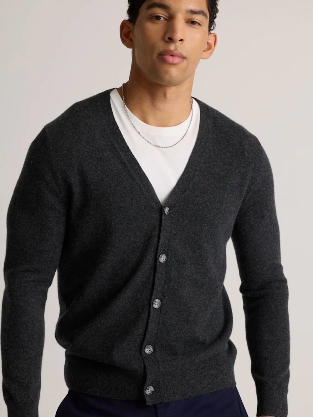 Quince Men's mongolian cashmere Charcoal V-Neck Button Cardigan Sweater